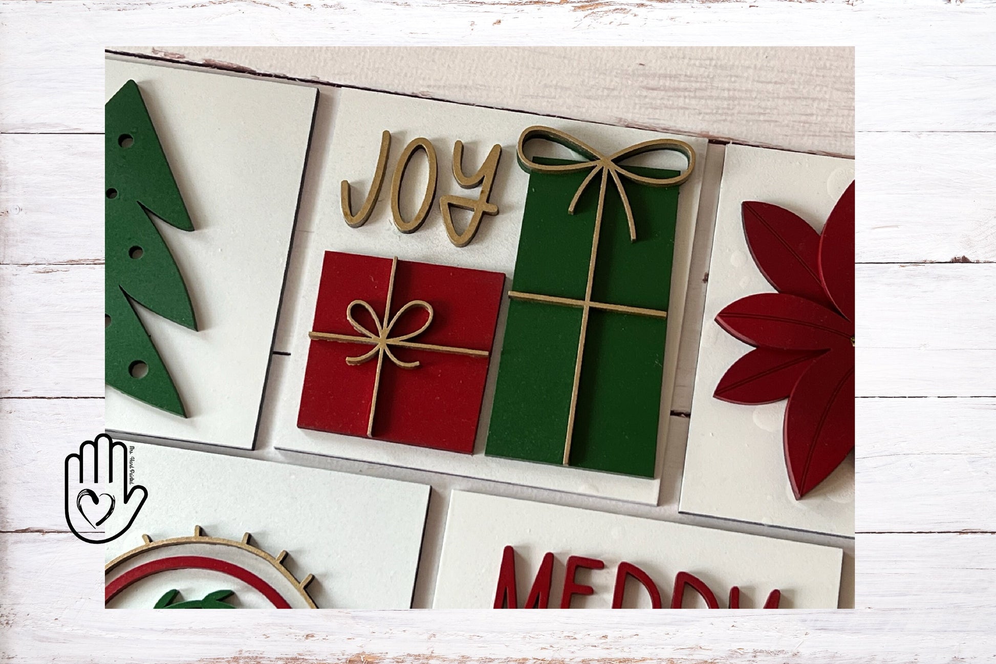 Merry & Bright Boho Christmas Leaning Ladder Interchangeable Signs - Laser Cut Wood Painted