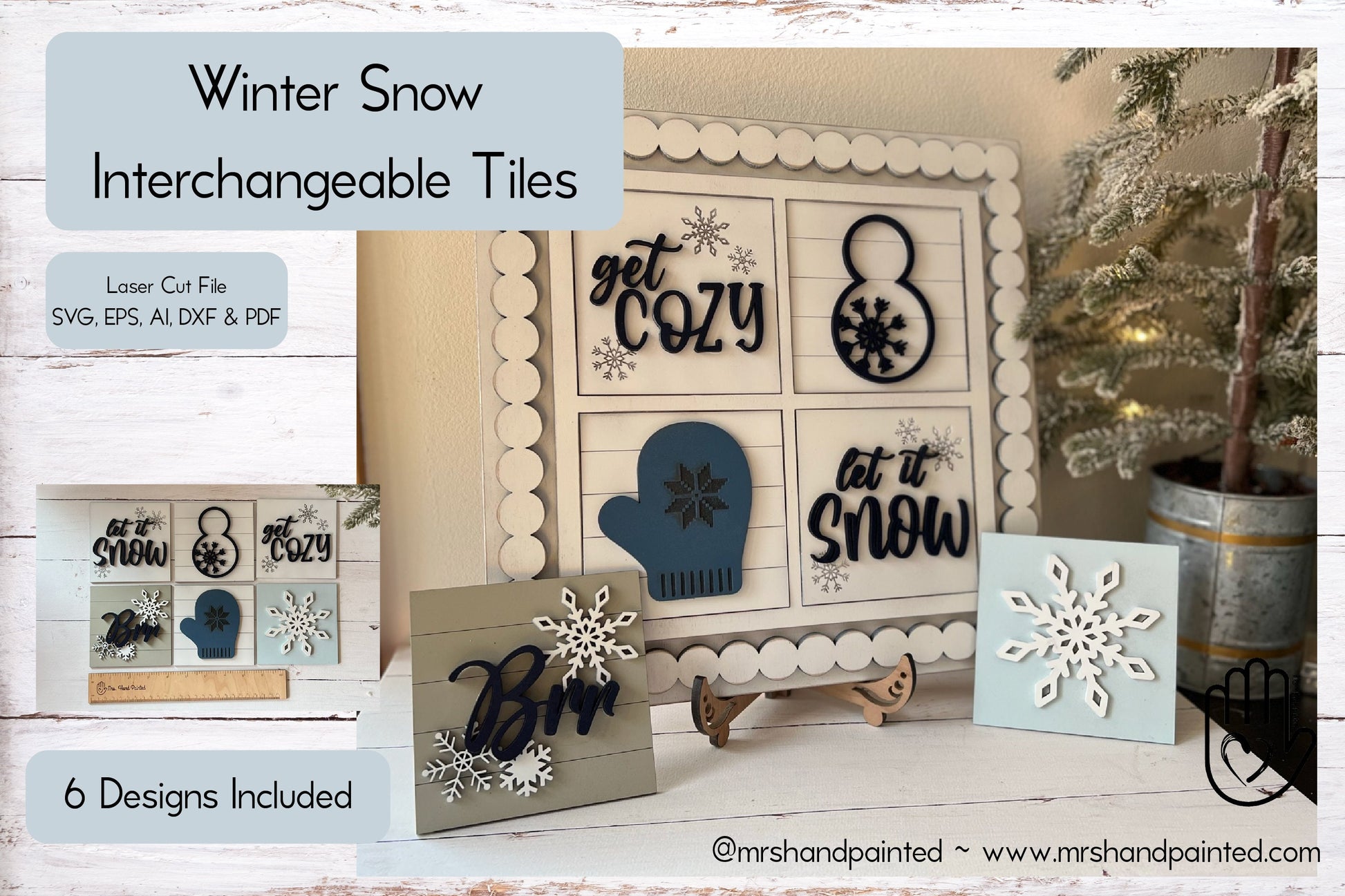 Laser Cut File - Winter Snow Ladder Tiles - Interchangeable Signs - Digital Download