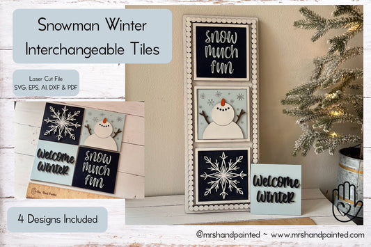 Laser Cut File - Snowman Winter Ladder Tiles - Interchangeable Signs - Digital Download