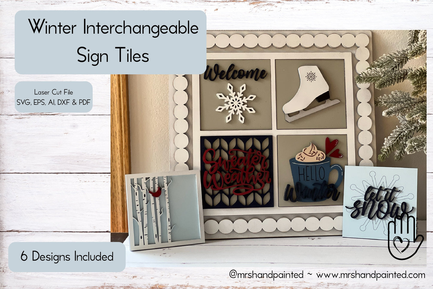 Laser Cut File - Winter Ladder Tiles - Interchangeable Signs - Digital Download