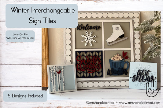 Laser Cut File - Winter Ladder Tiles - Interchangeable Signs - Digital Download