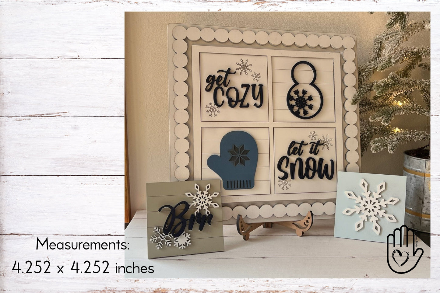 Winter Snow Leaning Ladder Interchangeable Signs - Laser Cut Wood Painted