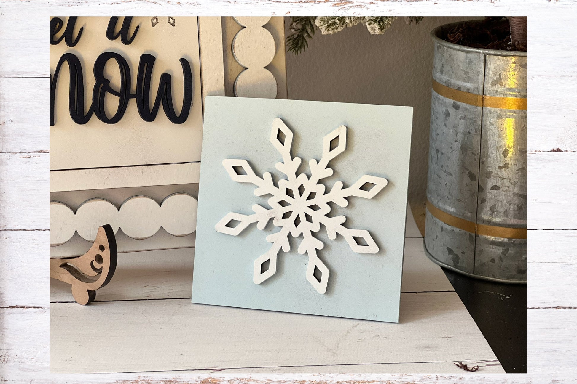Winter Snow Leaning Ladder Interchangeable Signs - Laser Cut Wood Painted