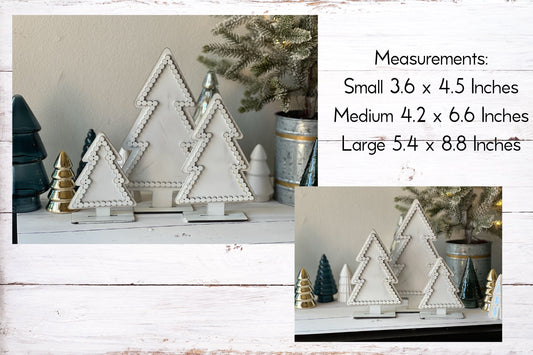 Farmhouse Style Faux Bead Trim Standing Trees - Set of 3