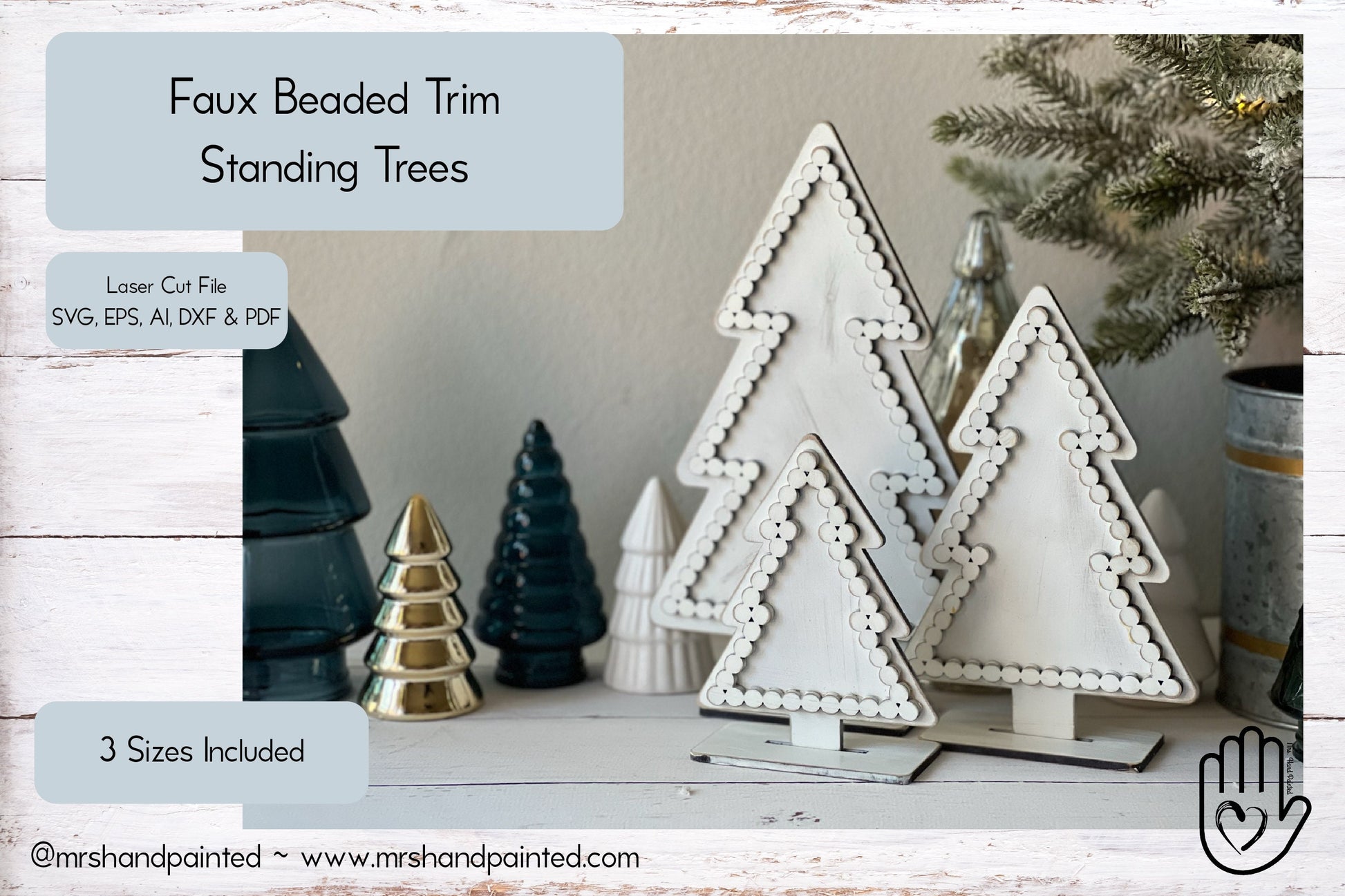 Digital Cut File - Laser Cut Faux Bead Trim Standing Trees