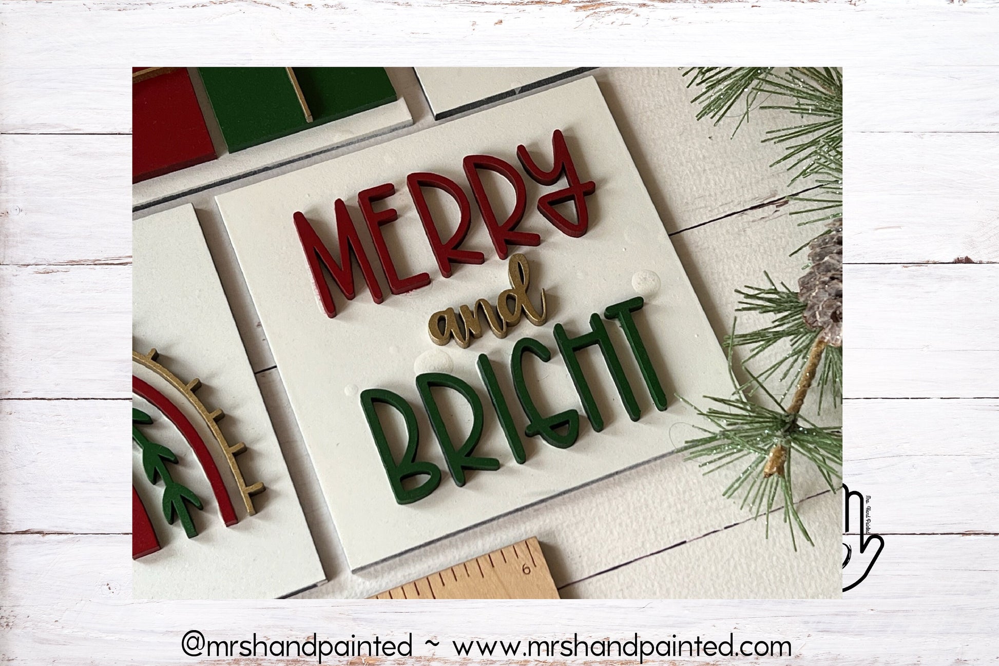 Merry & Bright Boho Christmas Leaning Ladder Interchangeable Signs - Laser Cut Wood Painted