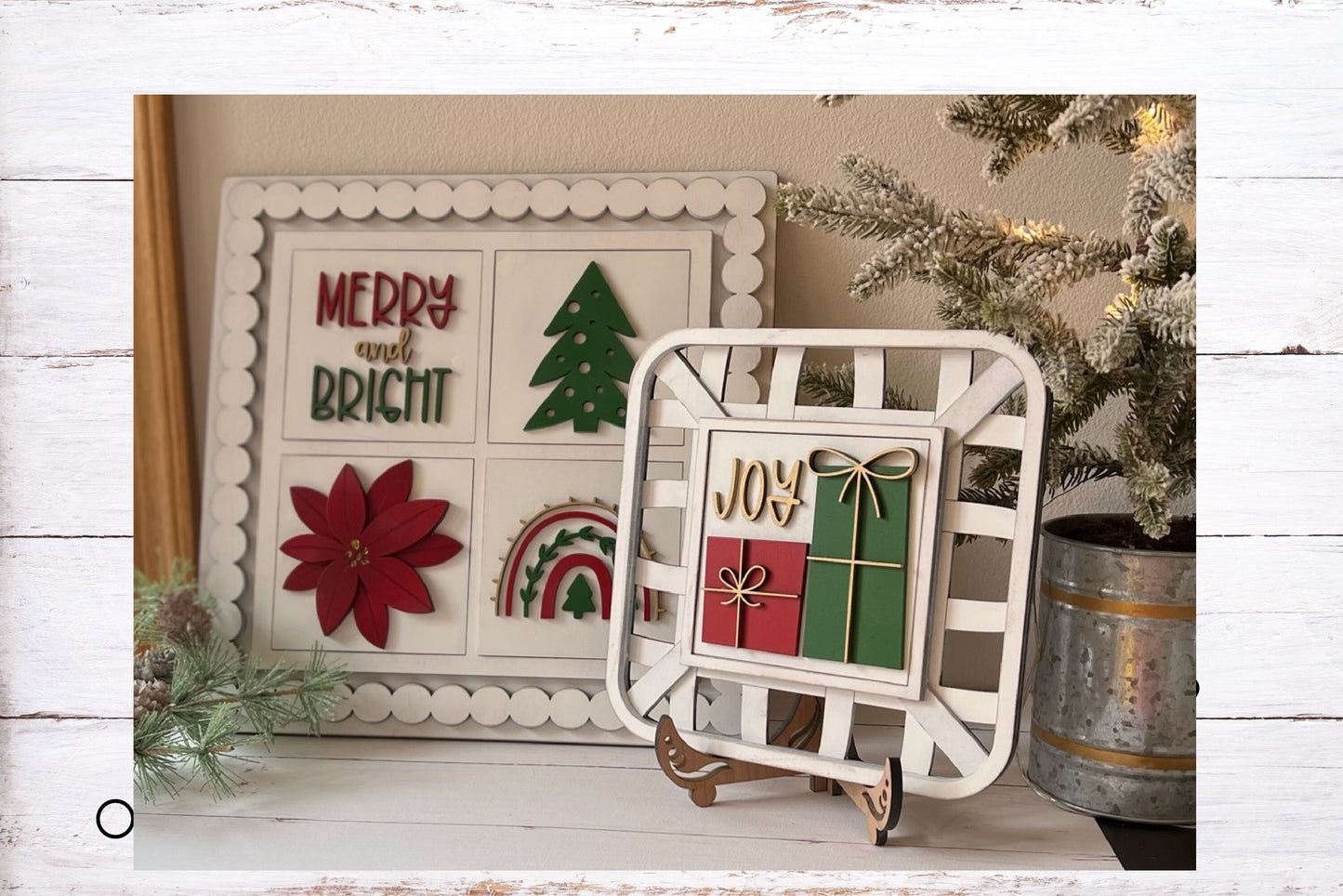 Merry & Bright Boho Christmas Leaning Ladder Interchangeable Signs - Laser Cut Wood Painted