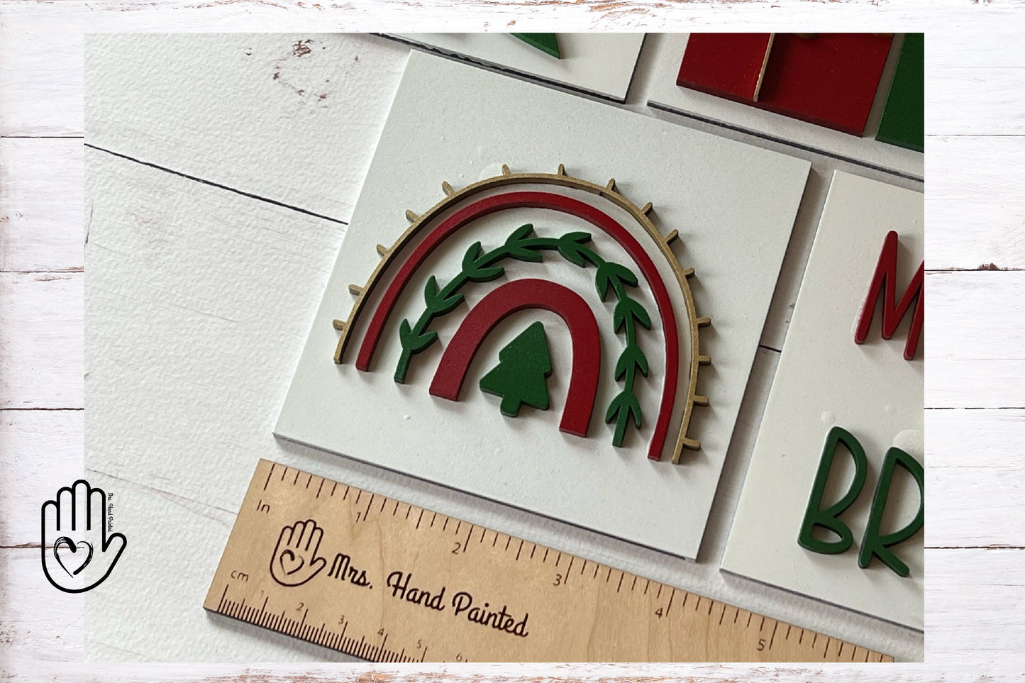 Merry & Bright Boho Christmas Leaning Ladder Interchangeable Signs - Laser Cut Wood Painted