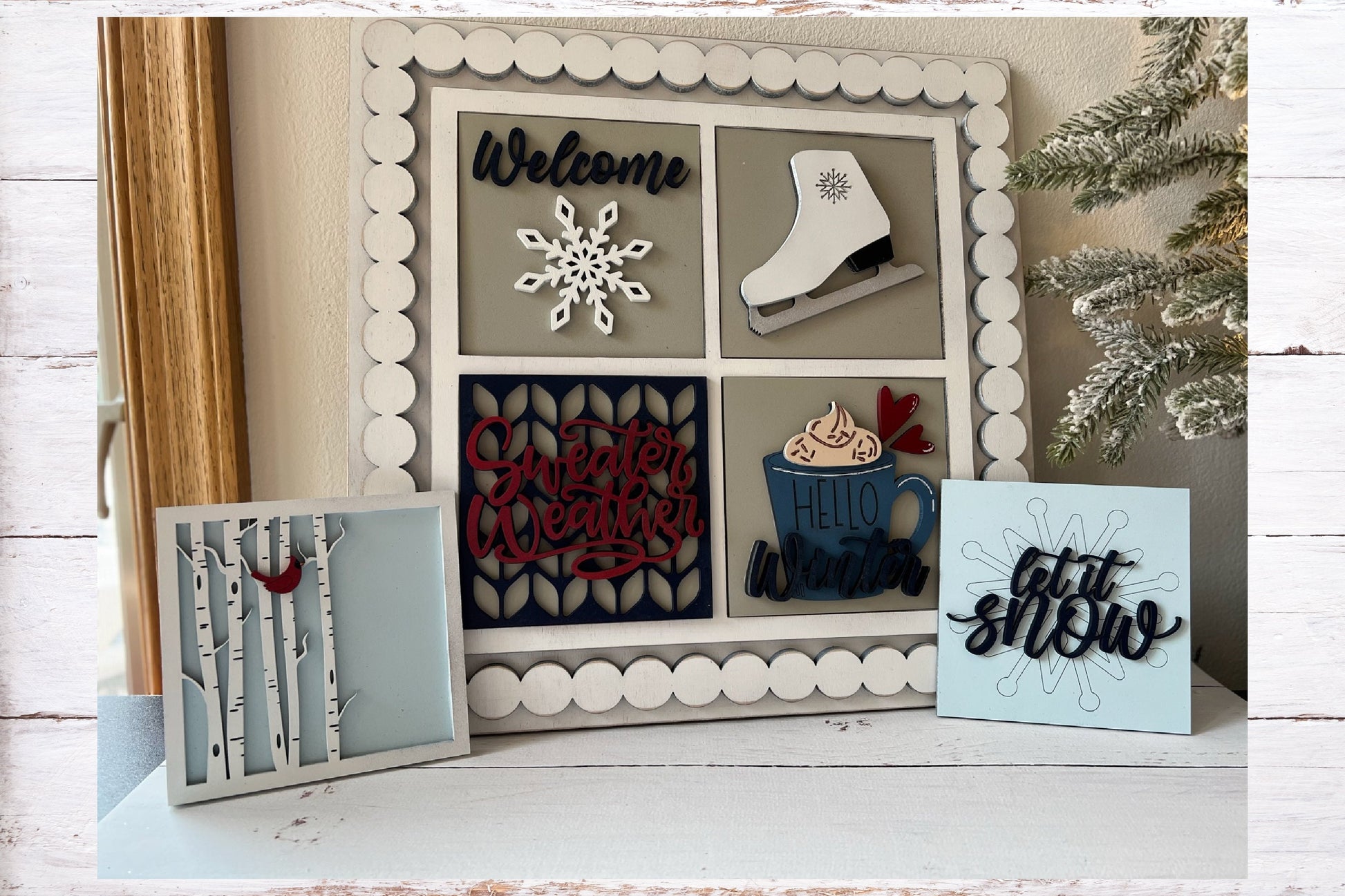 Laser Cut File - Winter Ladder Tiles - Interchangeable Signs - Digital Download