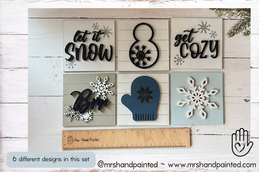 Winter Snow Leaning Ladder Interchangeable Signs - Laser Cut Wood Painted