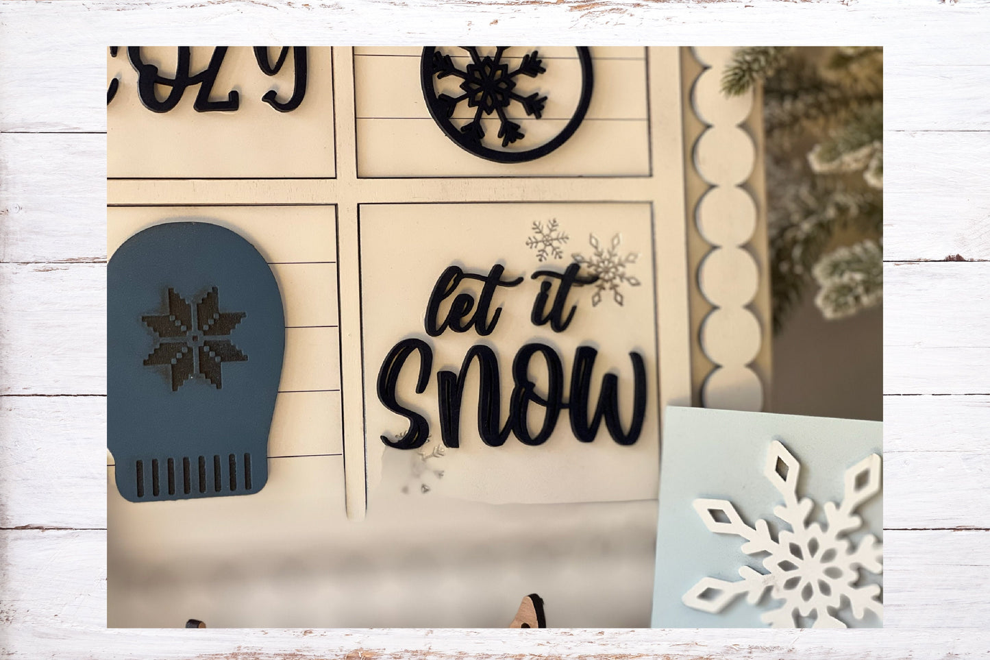 Winter Snow Leaning Ladder Interchangeable Signs - Laser Cut Wood Painted