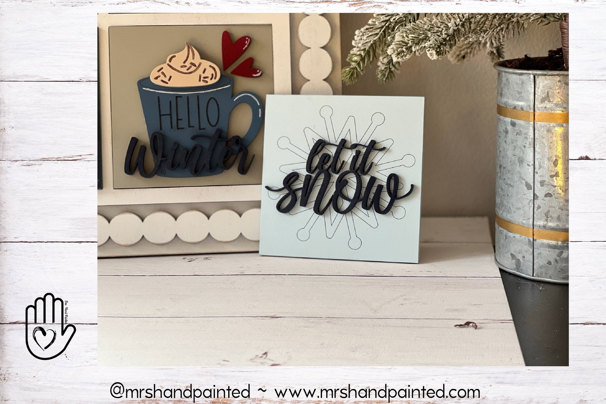 Winter Leaning Ladder Interchangeable Signs - Laser Cut Wood Painted