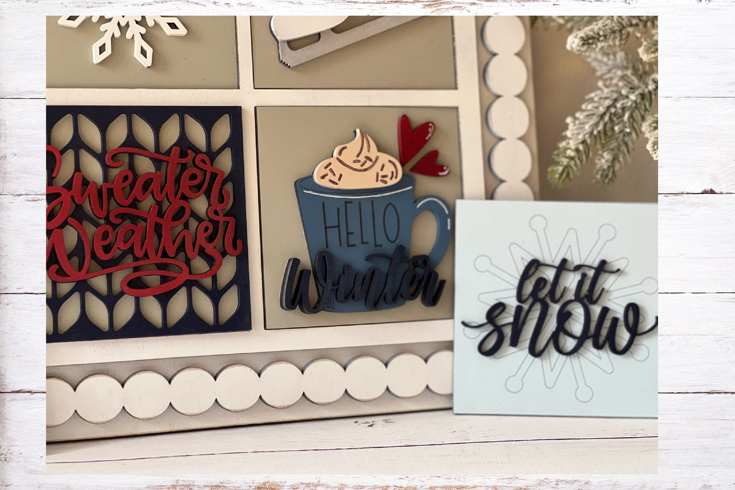 Winter Leaning Ladder Interchangeable Signs - Laser Cut Wood Painted