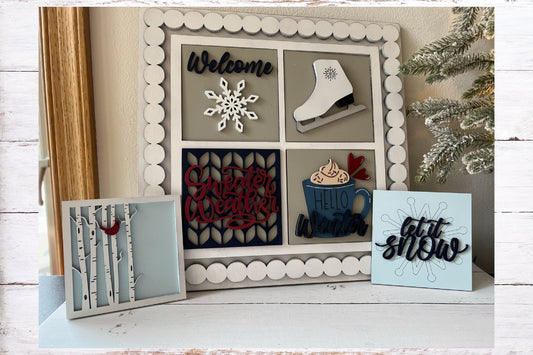 Winter Leaning Ladder Interchangeable Signs - Laser Cut Wood Painted