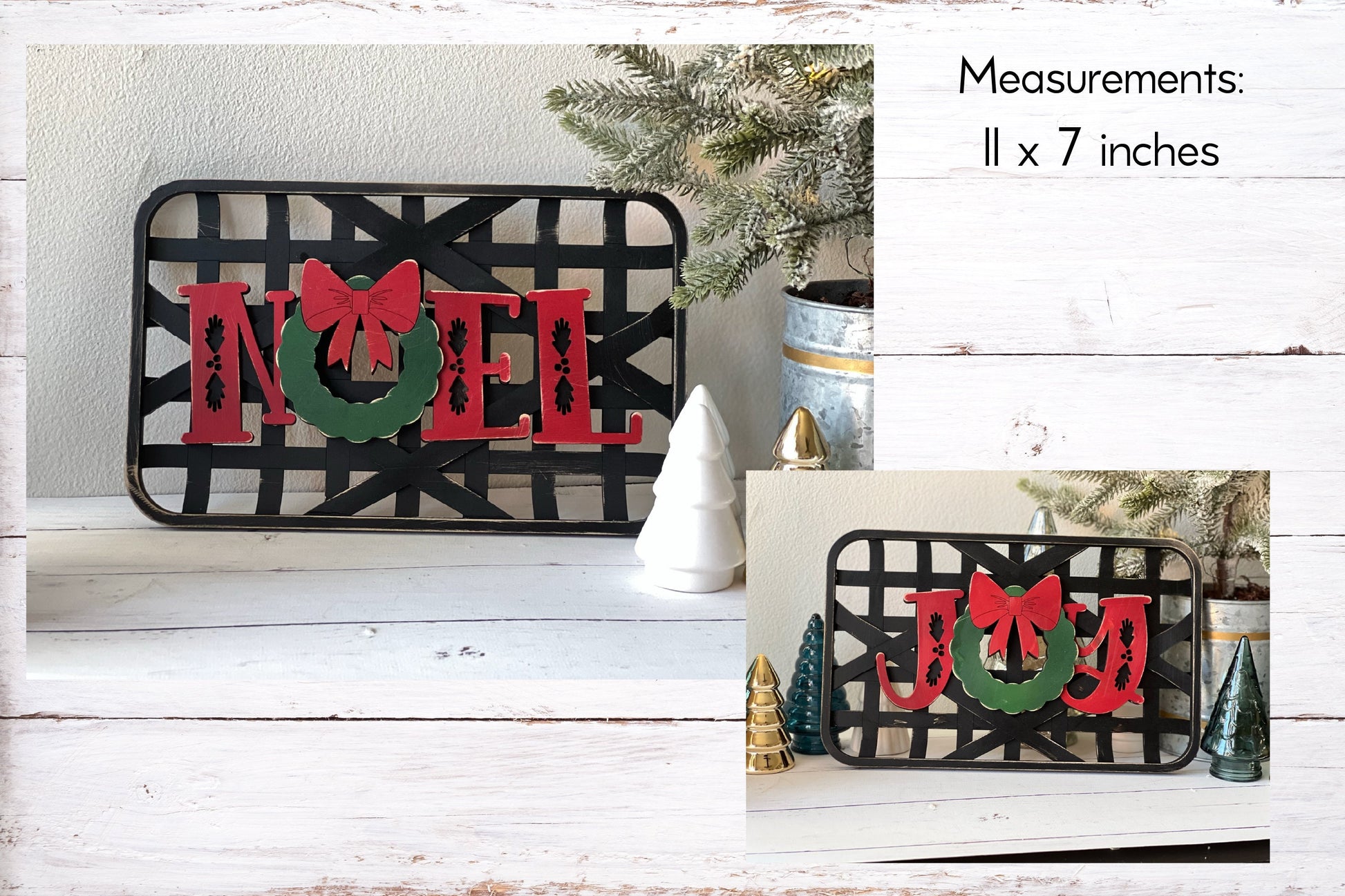 Faux Tobacco Basket Christmas Sign - JOY or NOEL - Laser Cut Wood