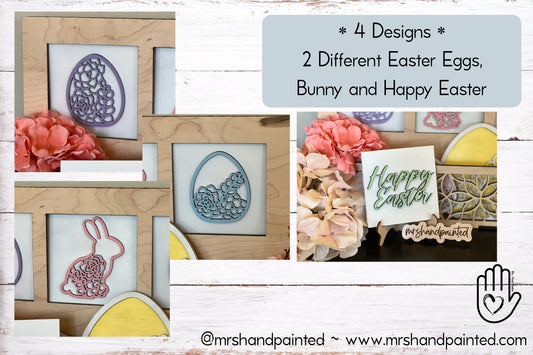 Laser Cut File - Succulents Easter Sign Tiles - Leaning Ladder Signs - Digital Download SVG, DXF, AI files