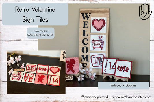 Laser Cut File - Retro Style Valentine Interchangeable Sign Tiles - Digital Download SVG, AI files