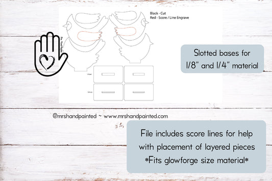 Digital Cut File - Laser Cut Standup Cardinals with Slotted Bases - .svg, .ai laser cut files