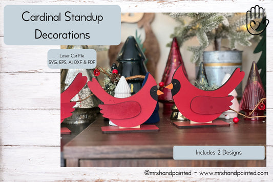 Digital Cut File - Laser Cut Standup Cardinals with Slotted Bases - .svg, .ai laser cut files
