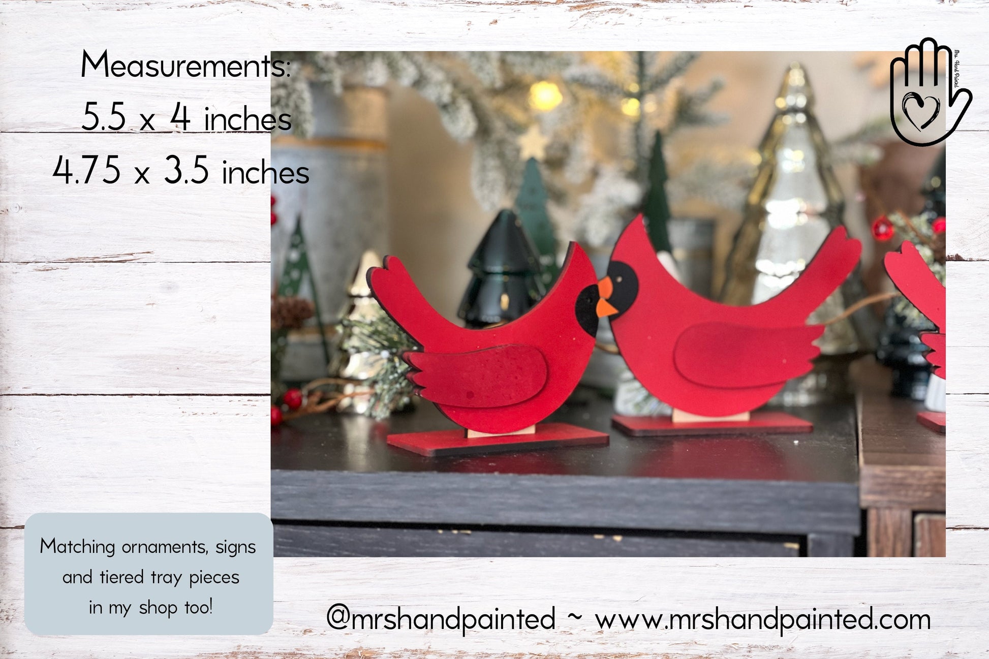 Cardinal Stand up Decorations - Set of 2- Laser Cut Wood Painted