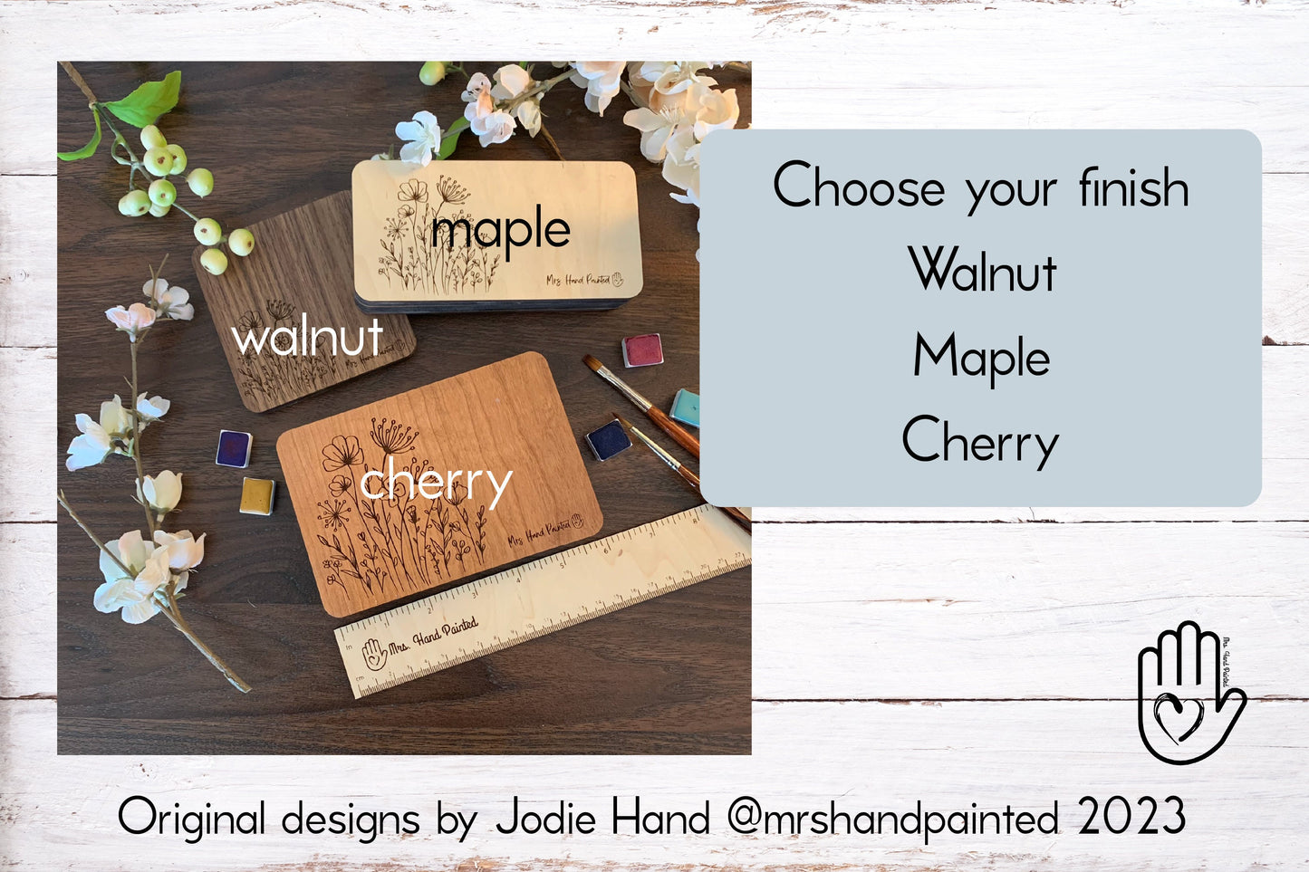 Heart Shaped with Succulents Engraved Wood Watercolor Box with Personalization
