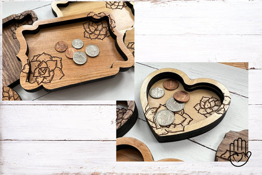 Laser Cut File - Succulent Engraved Trinket Trays - Digital Download SVG, AI files