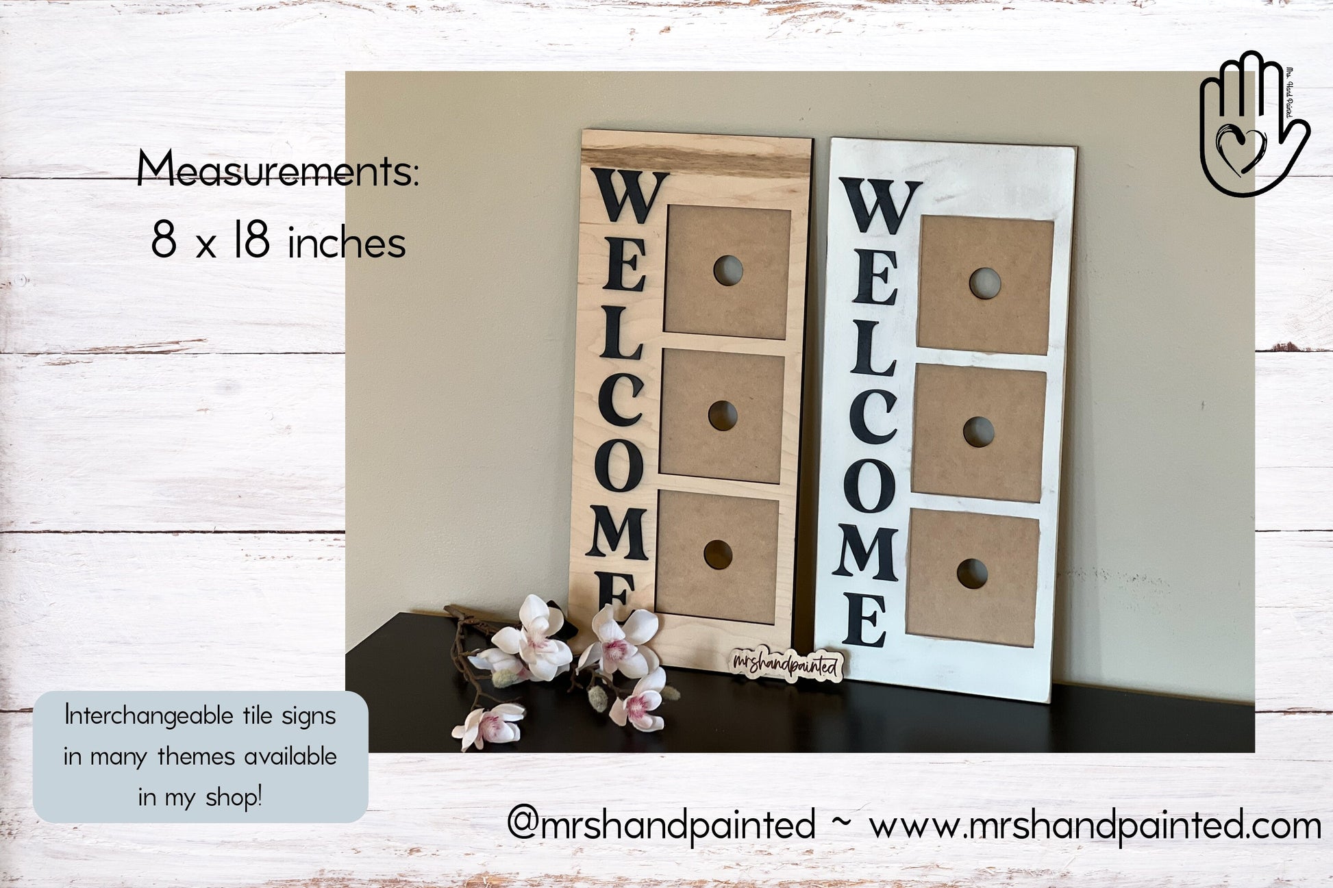 Laser Cut File - Welcome 3 Slot Interchangeable Sign Holder - Digital Download SVG, DXF, AI files