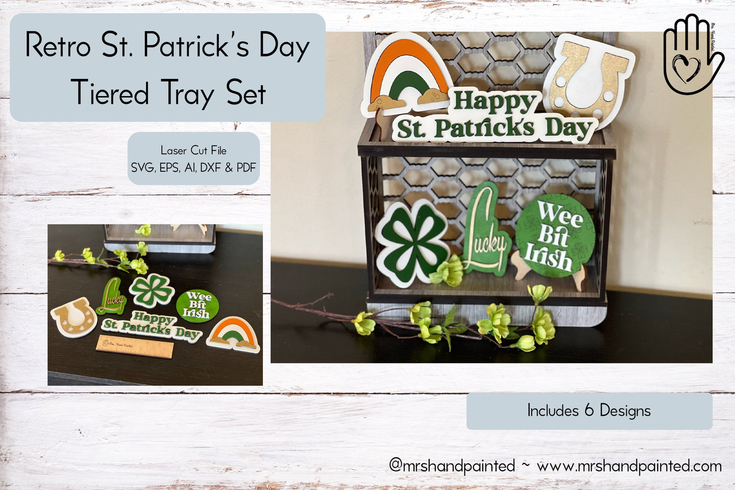 Laser Cut File - Retro St. Patrick's Day Tiered Tray Set - Digital Download SVG, AI files