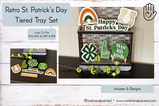 Laser Cut File - Retro St. Patrick's Day Tiered Tray Set - Digital Download SVG, AI files