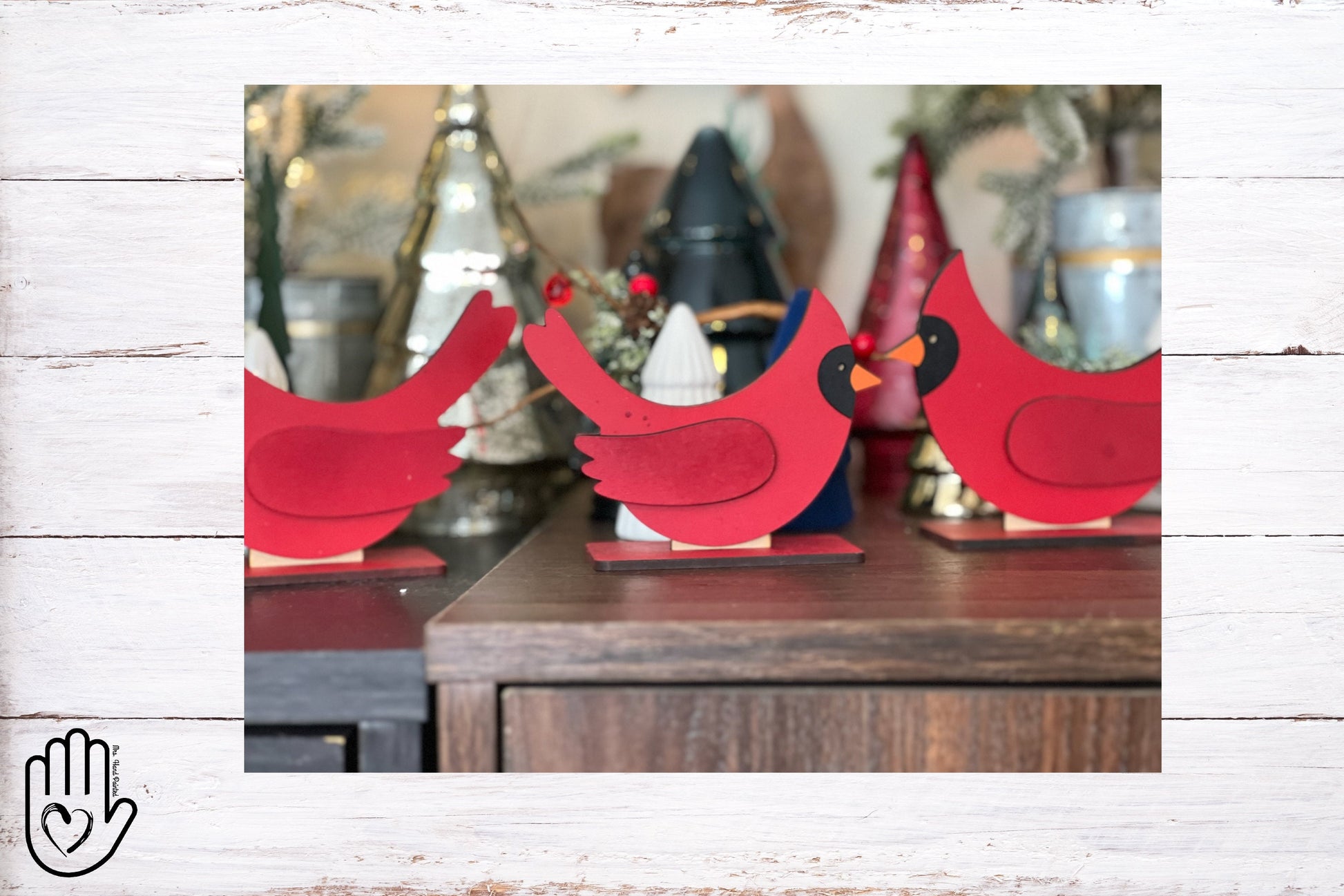 Cardinal Stand up Decorations - Set of 2- Laser Cut Wood Painted