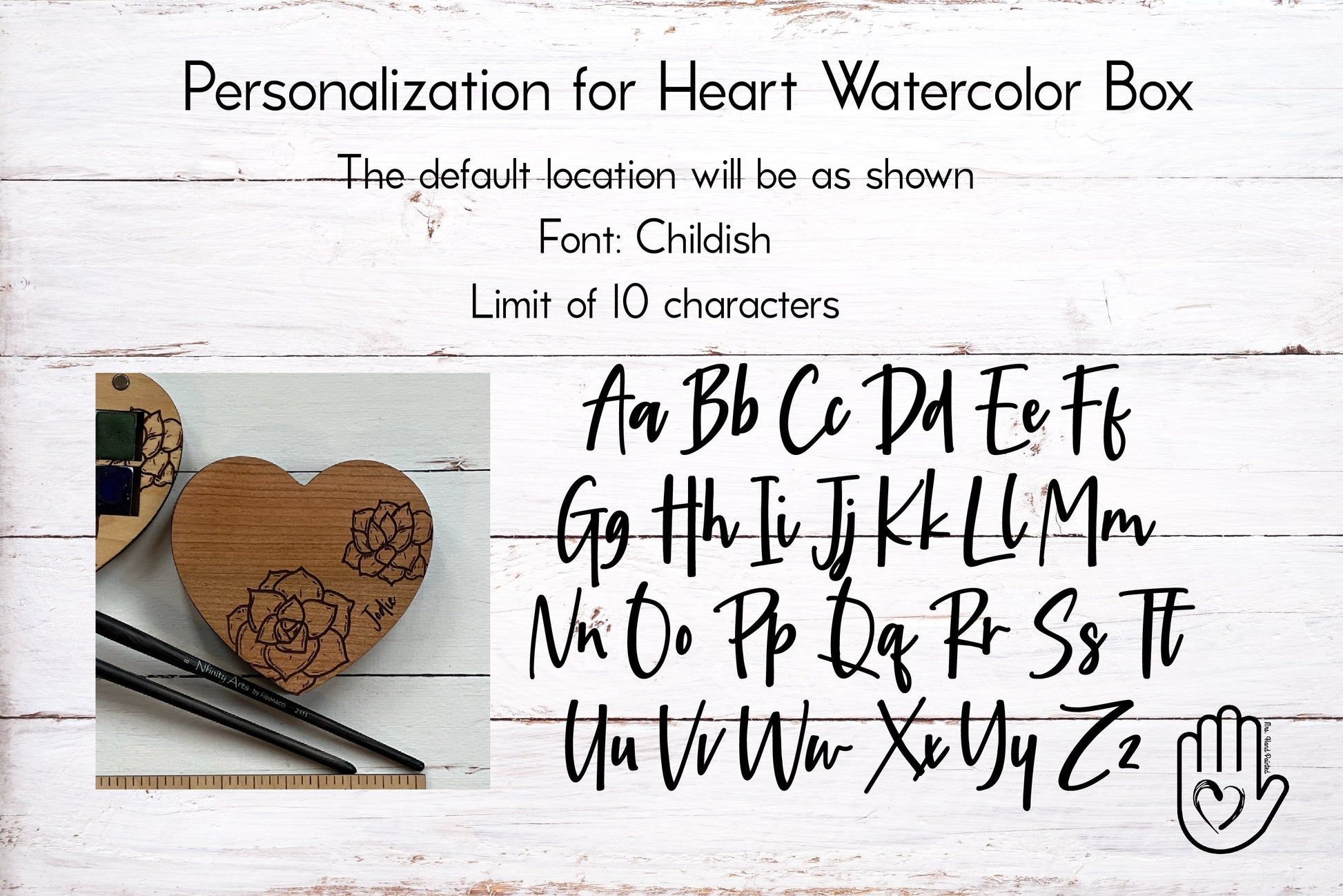 Heart Shaped with Succulents Engraved Wood Watercolor Box with Personalization
