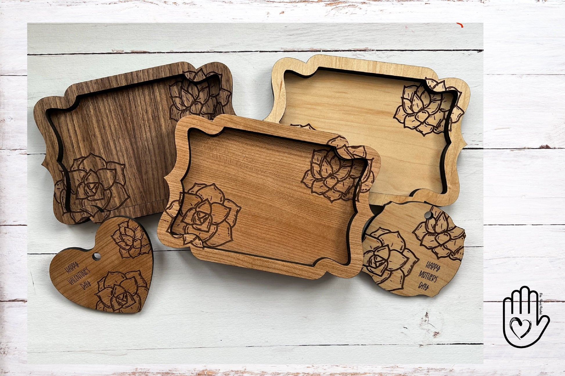 Laser Cut File - Succulent Engraved Trinket Trays - Digital Download SVG, AI files