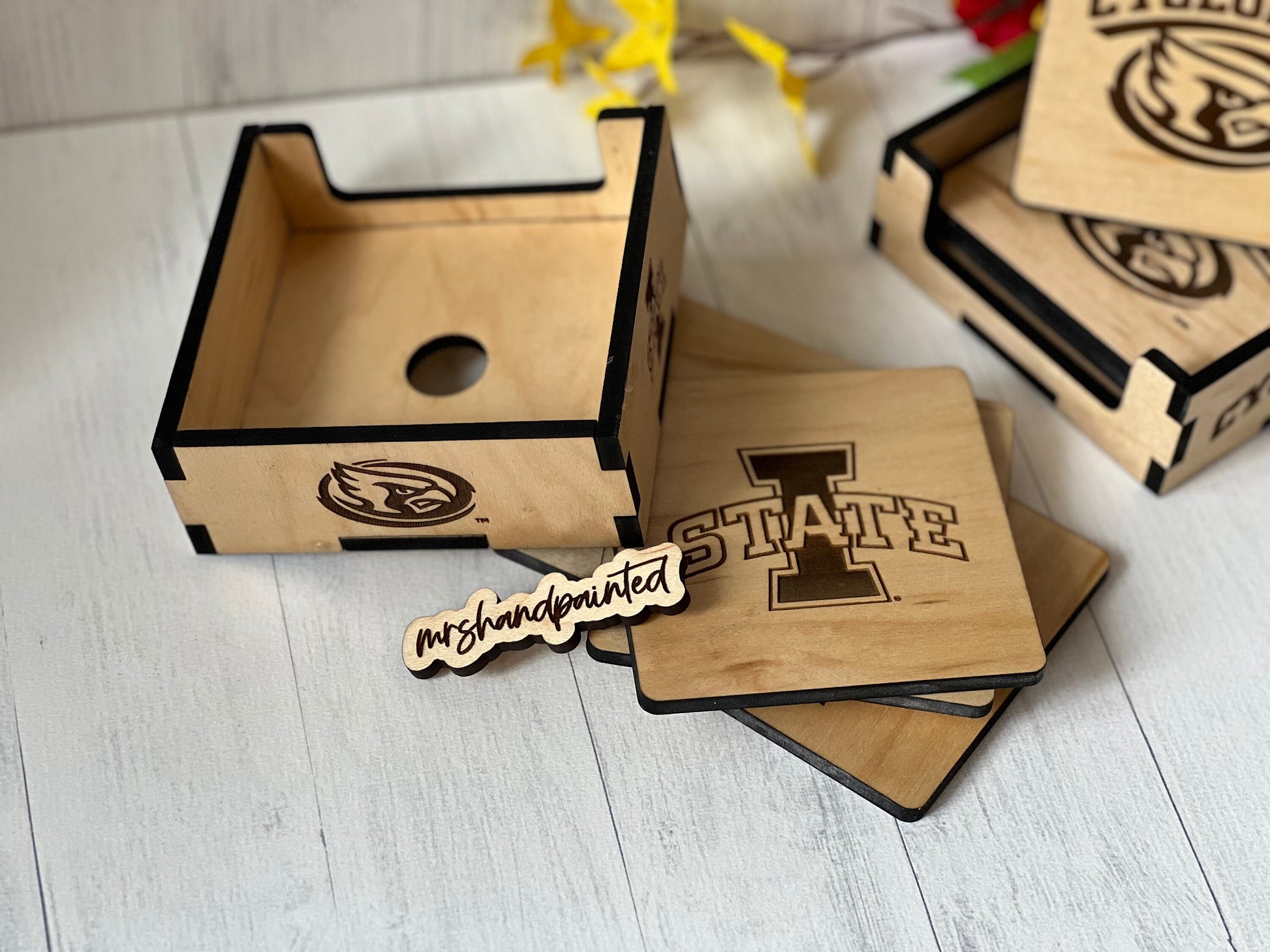 Iowa State Cyclones - Laser Engraved Wood Coaster Set