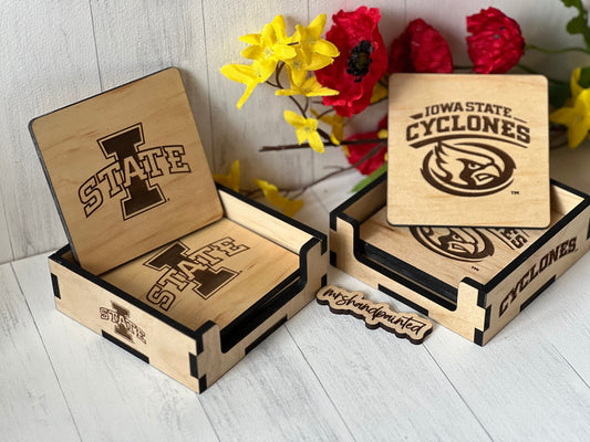 Iowa State Cyclones - Laser Engraved Wood Coaster Set