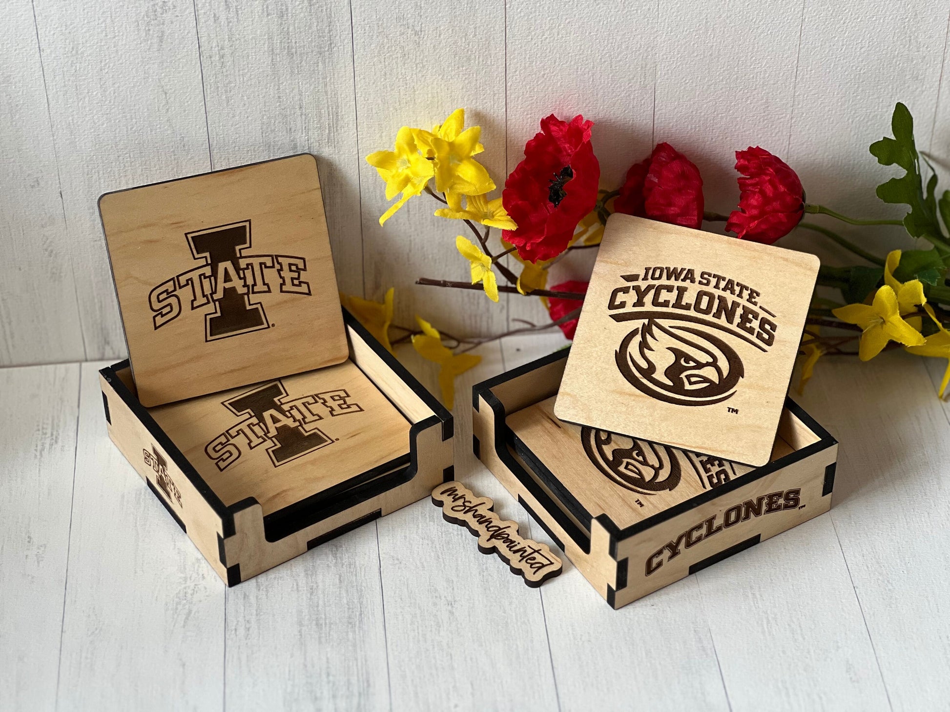 Iowa State Cyclones - Laser Engraved Wood Coaster Set
