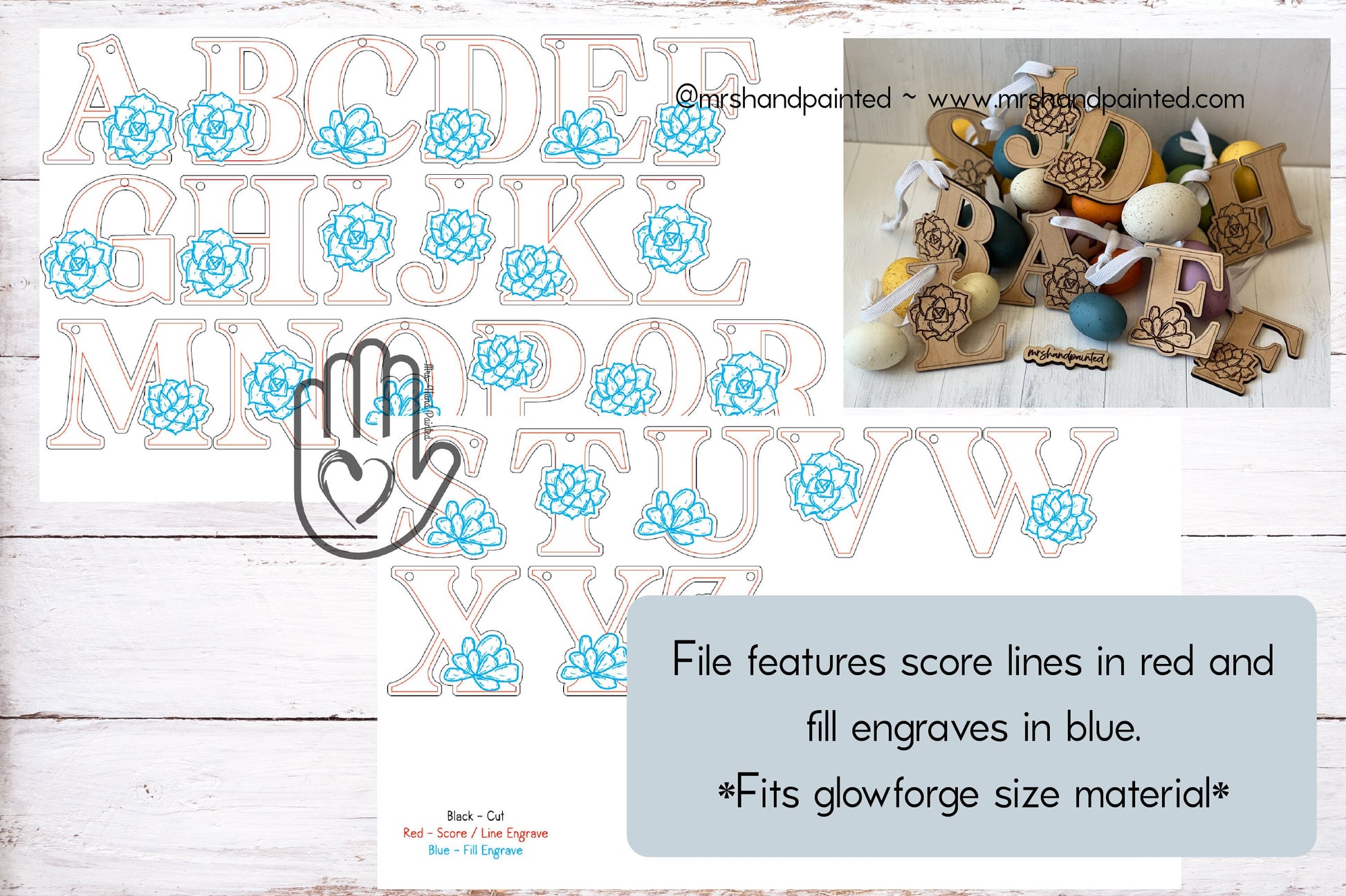 Laser Cut File - Succulent Letters Easter Basket Tag - Digital Download SVG, DXF, AI files