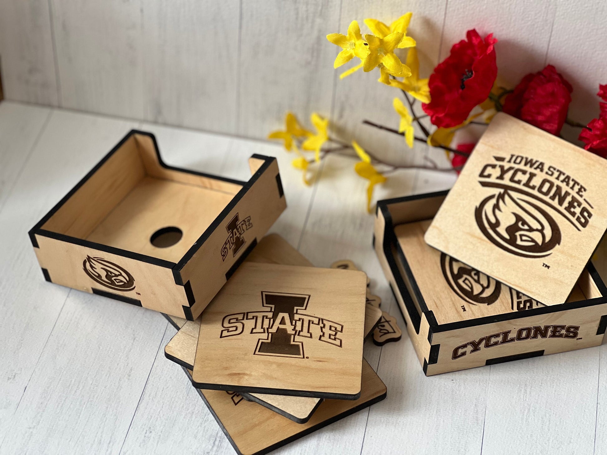 Iowa State Cyclones - Laser Engraved Wood Coaster Set