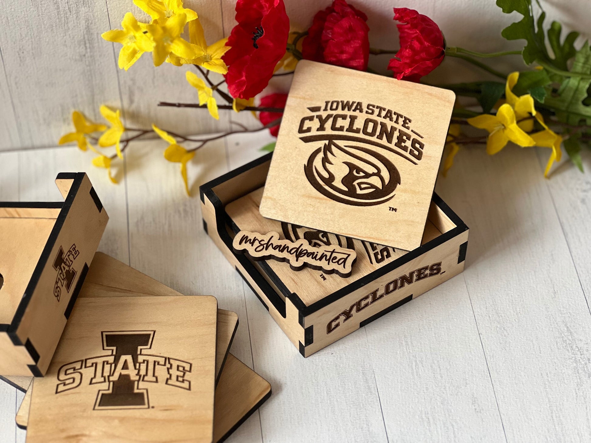 Iowa State Cyclones - Laser Engraved Wood Coaster Set