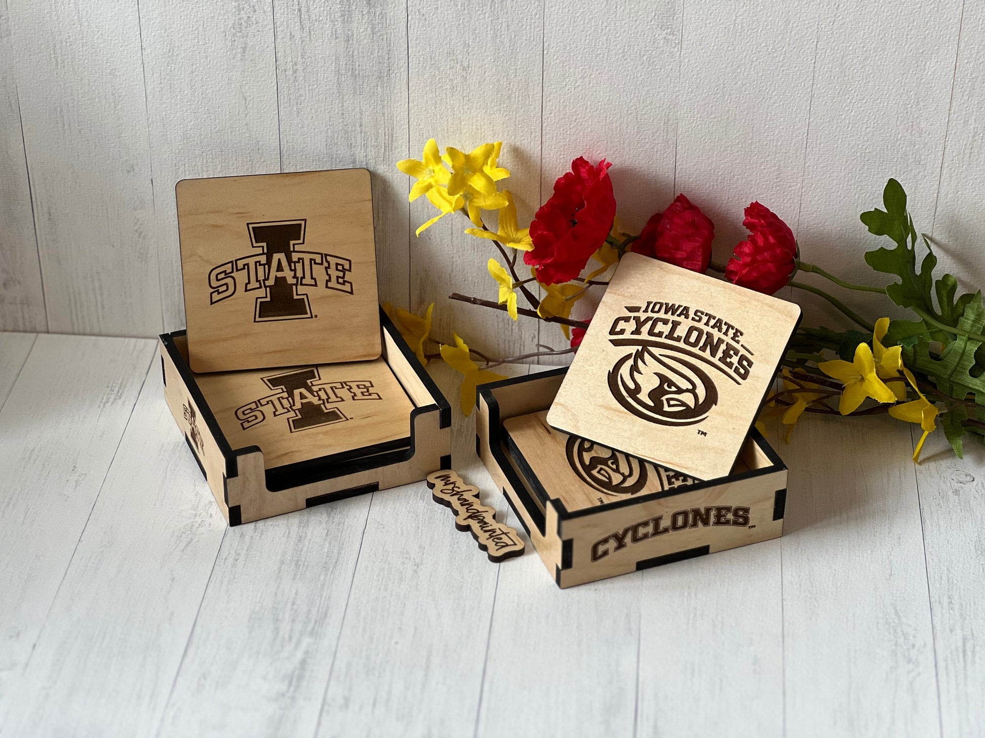 Iowa State Cyclones - Laser Engraved Wood Coaster Set