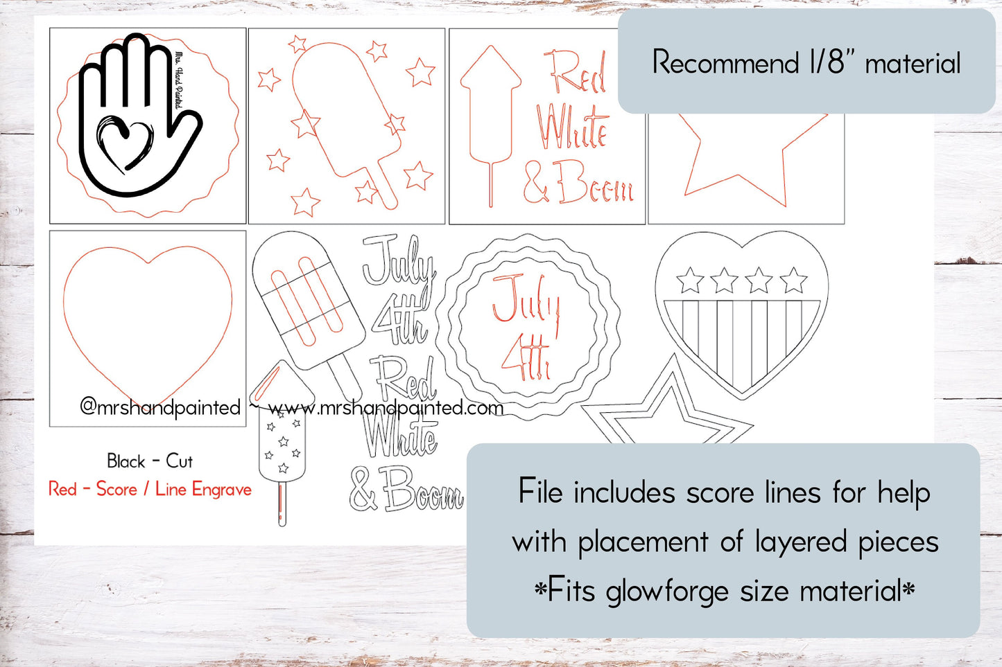 Laser Cut File - 4th of July Interchangeable Sign Tiles - Digital Download SVG, AI files