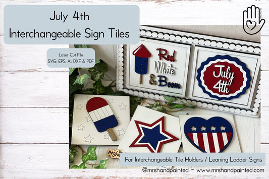 Laser Cut File - 4th of July Interchangeable Sign Tiles - Digital Download SVG, AI files