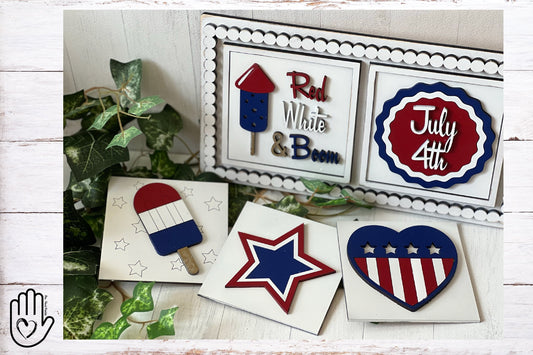 Laser Cut File - 4th of July Interchangeable Sign Tiles - Digital Download SVG, AI files