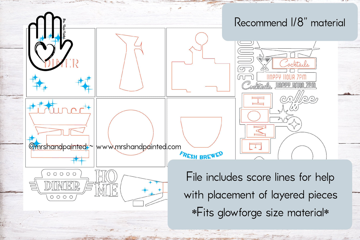 Laser Cut File - Retro Coffee Shop Interchangeable Sign Tiles - Digital Download SVG, AI files