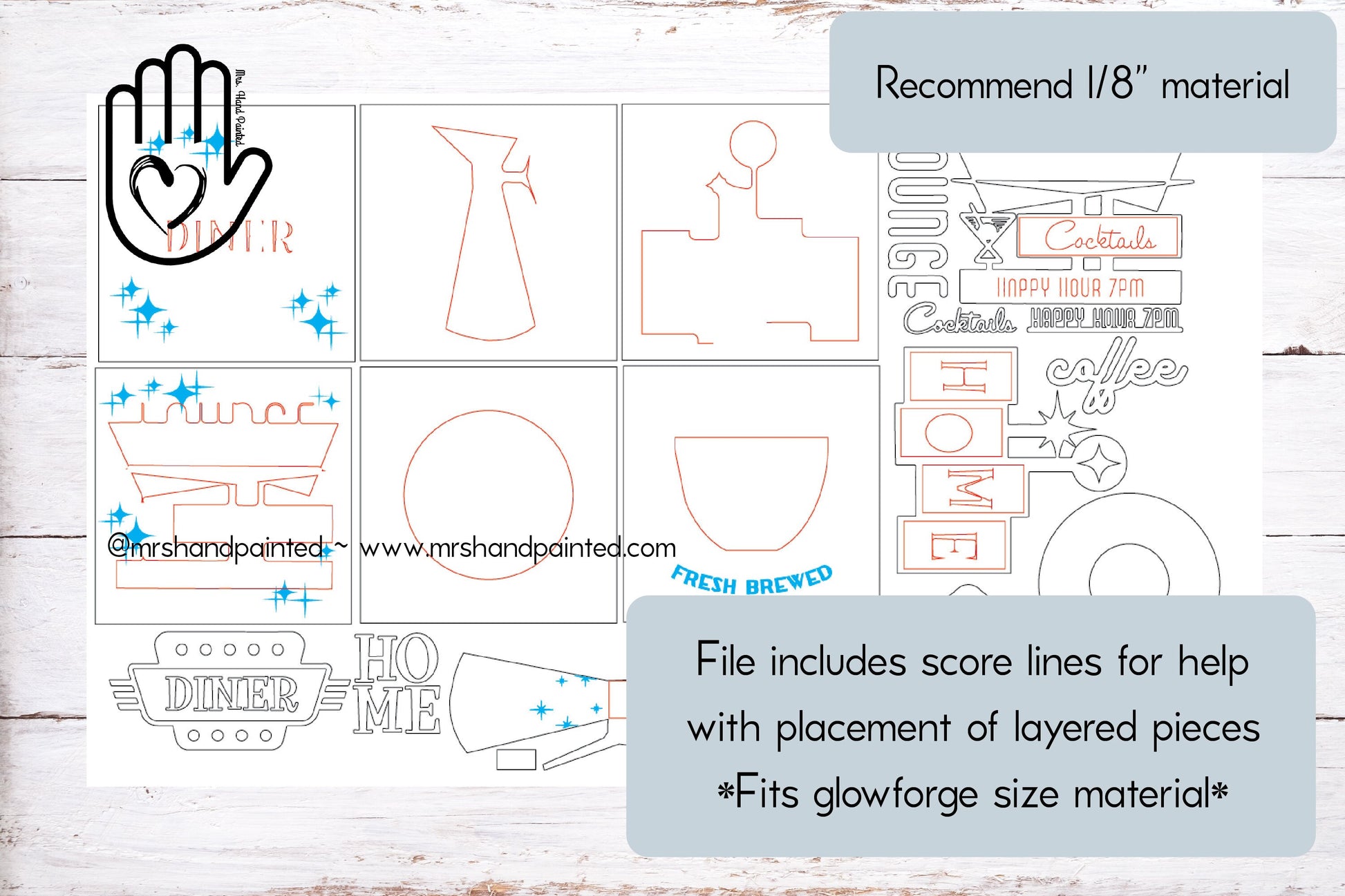Laser Cut File - Retro Coffee Shop Interchangeable Sign Tiles - Digital Download SVG, AI files