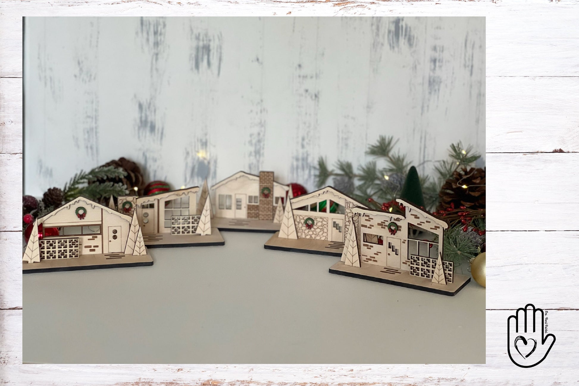Mid Century Modern Retro Snowy Christmas Putz House Village - Laser Cut Wood