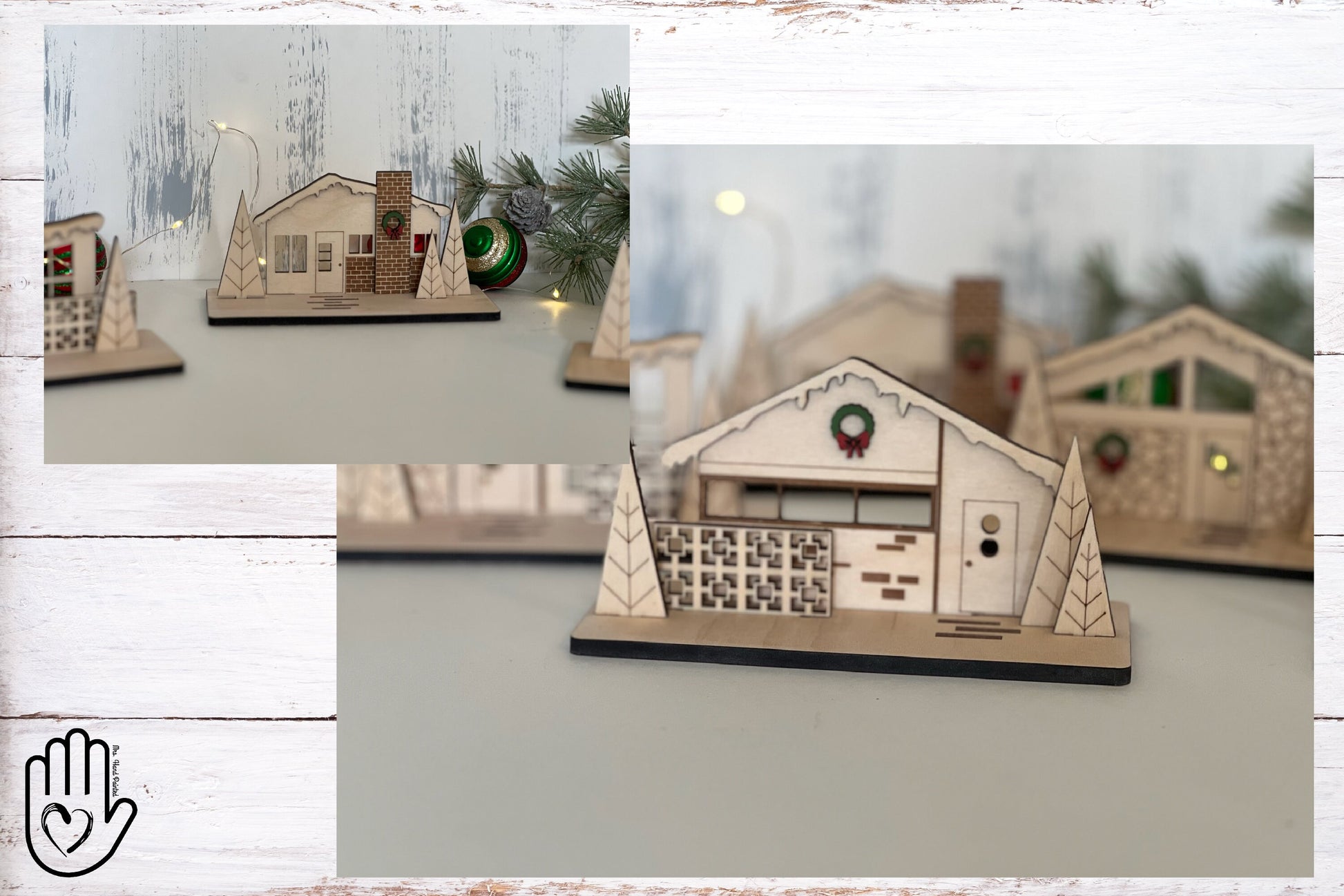 Mid Century Modern Retro Snowy Christmas Putz House Village - Laser Cut Wood