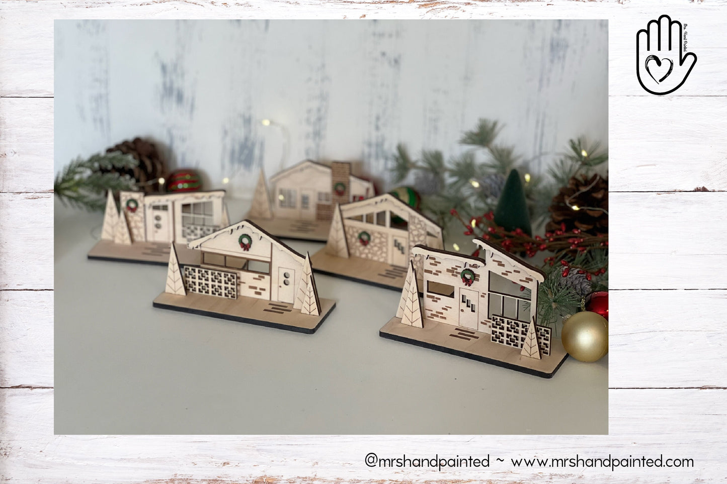 Mid Century Modern Retro Snowy Christmas Putz House Village - Laser Cut Wood