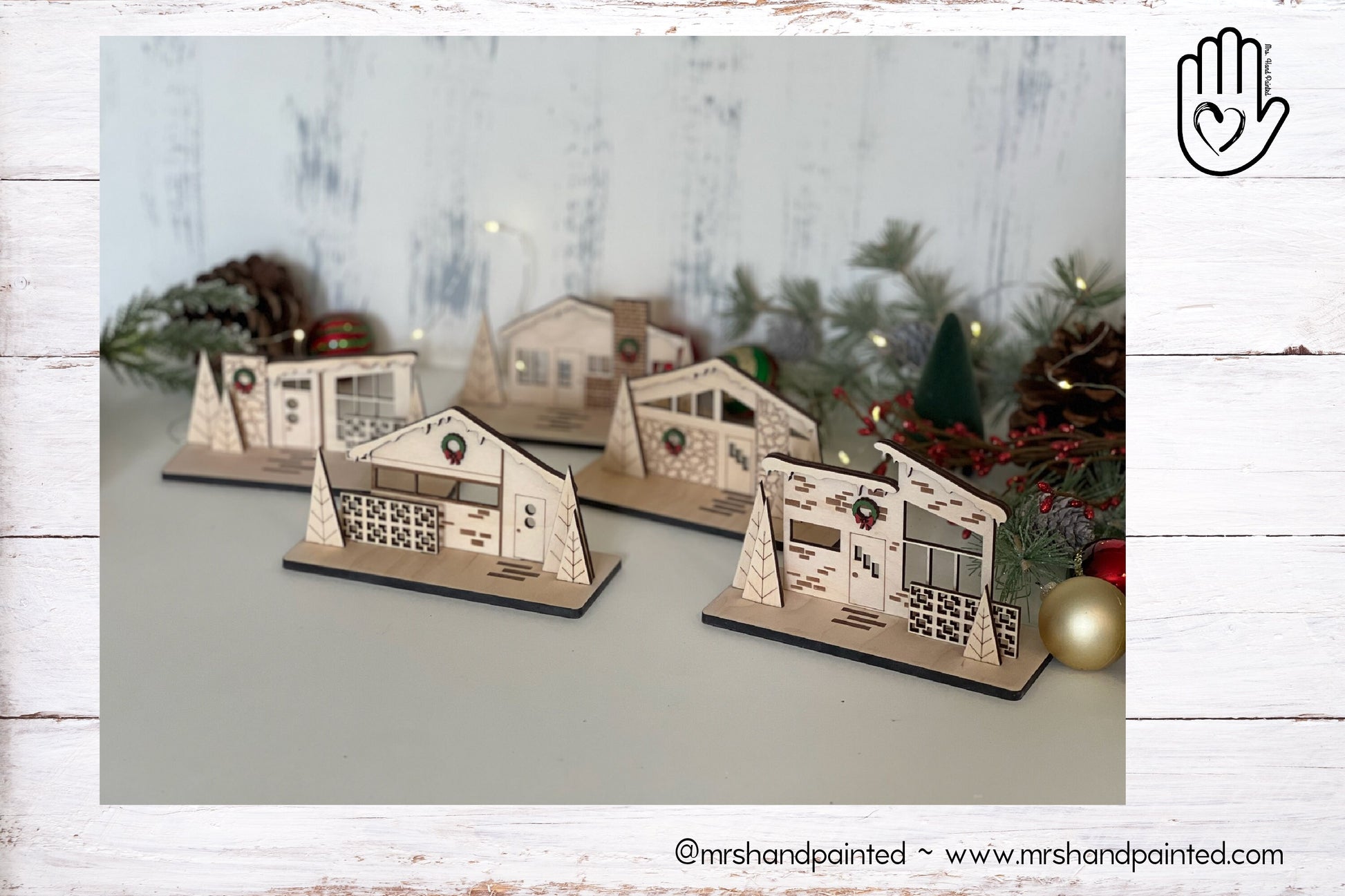 Mid Century Modern Retro Snowy Christmas Putz House Village - Laser Cut Wood