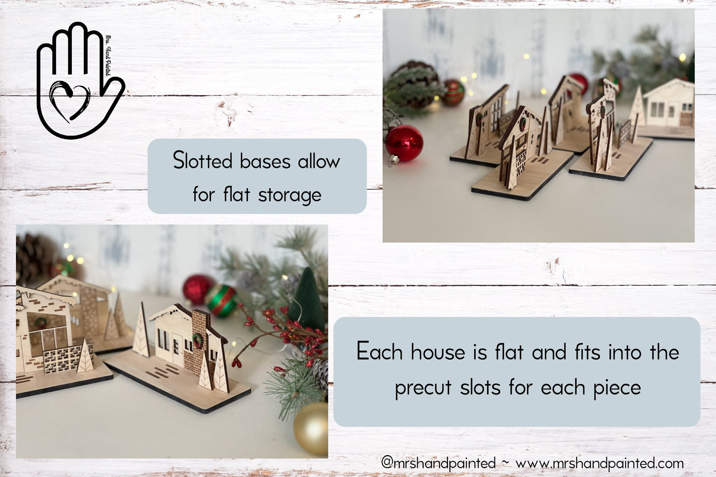 Mid Century Modern Retro Snowy Christmas Putz House Village - Laser Cut Wood