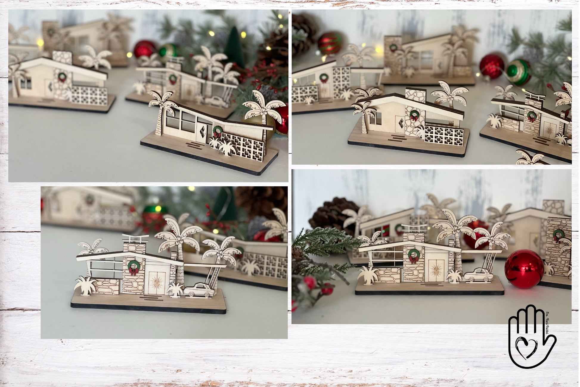 Mid Century Modern Retro Tropical Christmas Putz House Village - Laser Cut Wood